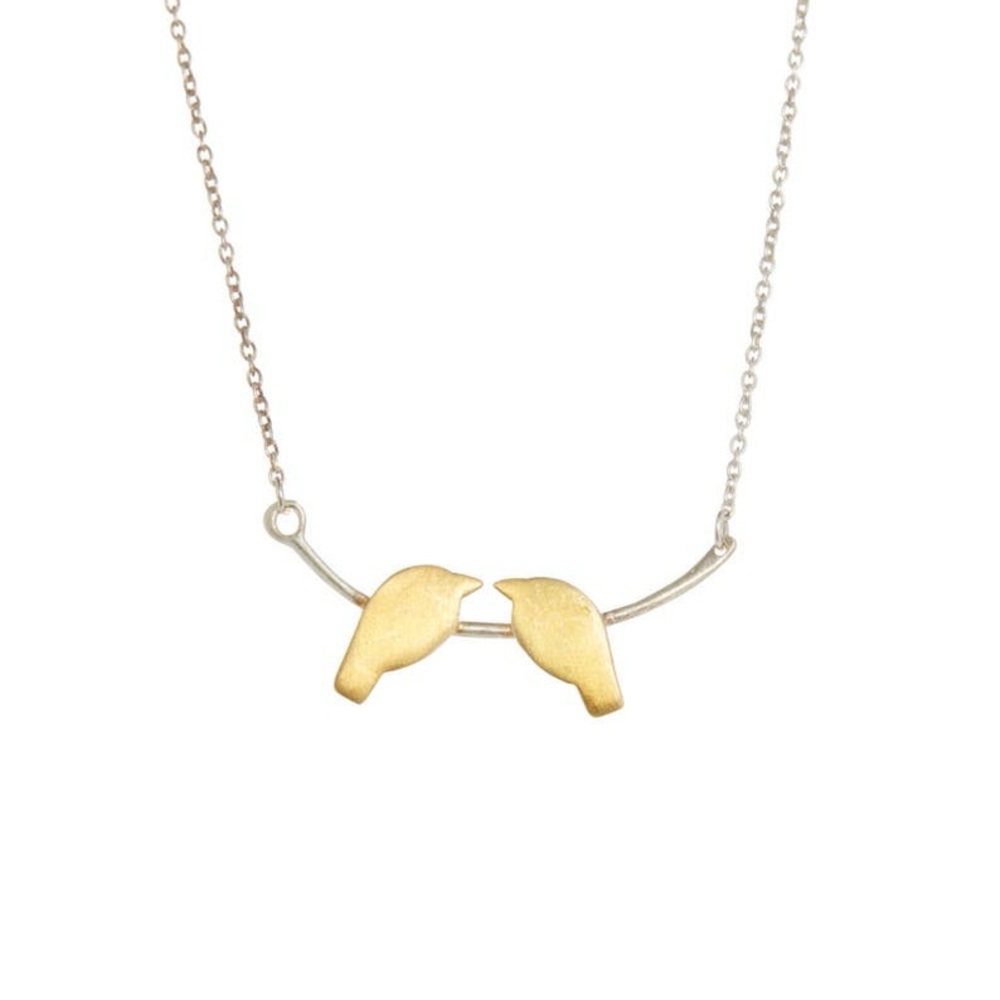 Handmade Lovebirds Necklace: Gold Plated Birds, Silver Chain